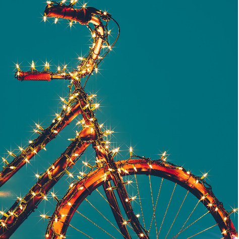 Bicycle Gift-Wrapped in Christmas Lights